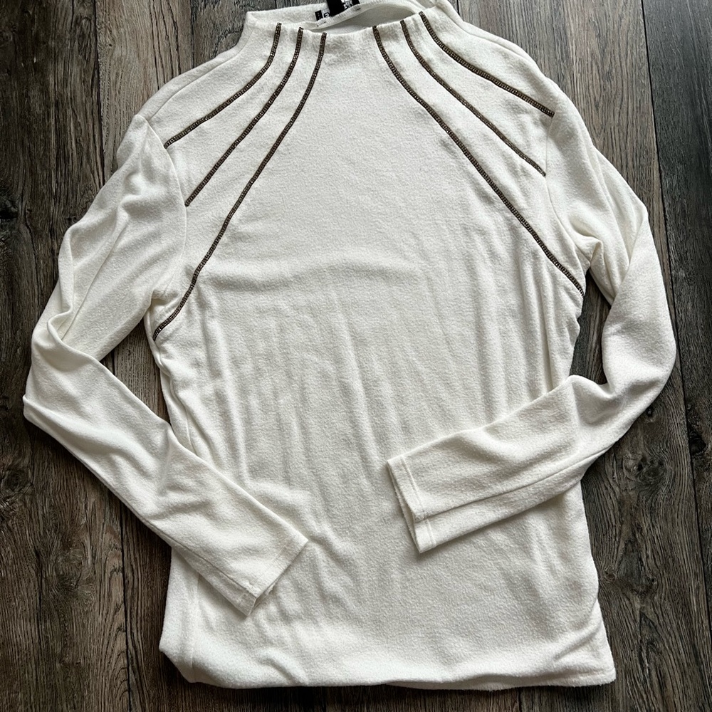 Express White Jeweled Mock Neck Top